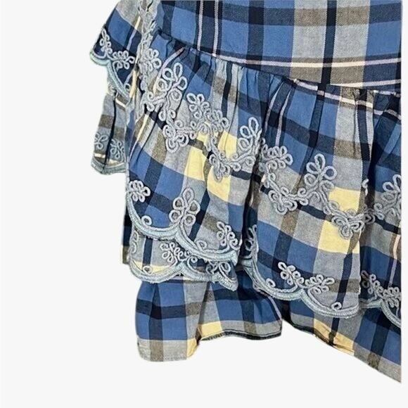 *NWT LOVESHACKFANCY Como Plaid Mini Skirt DENIM SKIES Blueberry Pie - Sz 8 - Picture 7 of 10